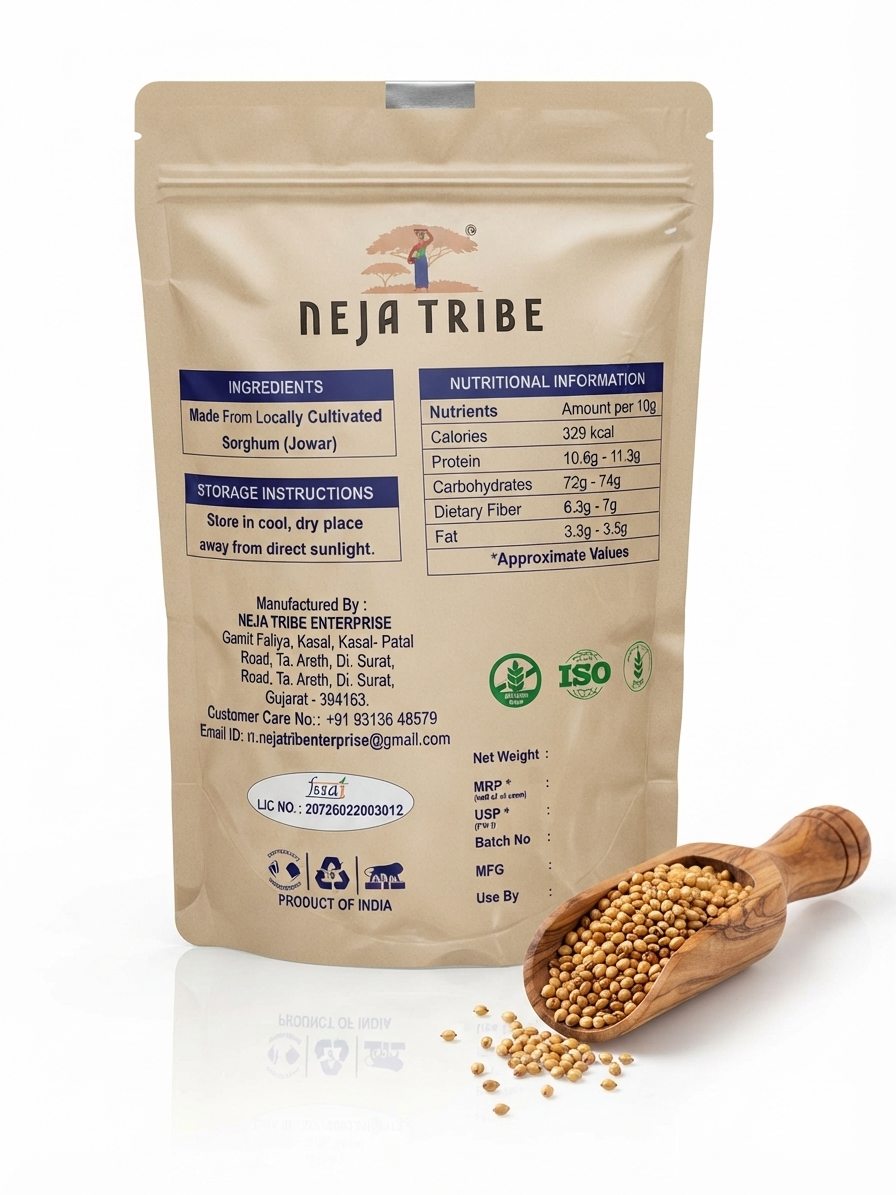 Neja tribe premium organic jowar (sorghum) whole grain | natural gluten free millet | high fiber | protein rich | non gmo | no preservatives | healthy millet for bhakri, roti, flour & sprouts | 1kg