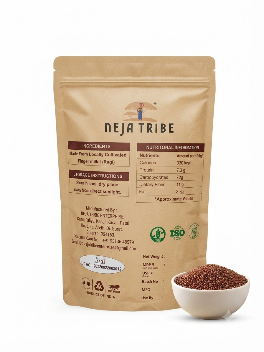 Neja tribe premium finger millet (ragi) whole grain 1kg | natural gluten free ragi | high fibre millet | calcium rich grain | no additives | non gmo | healthy superfood