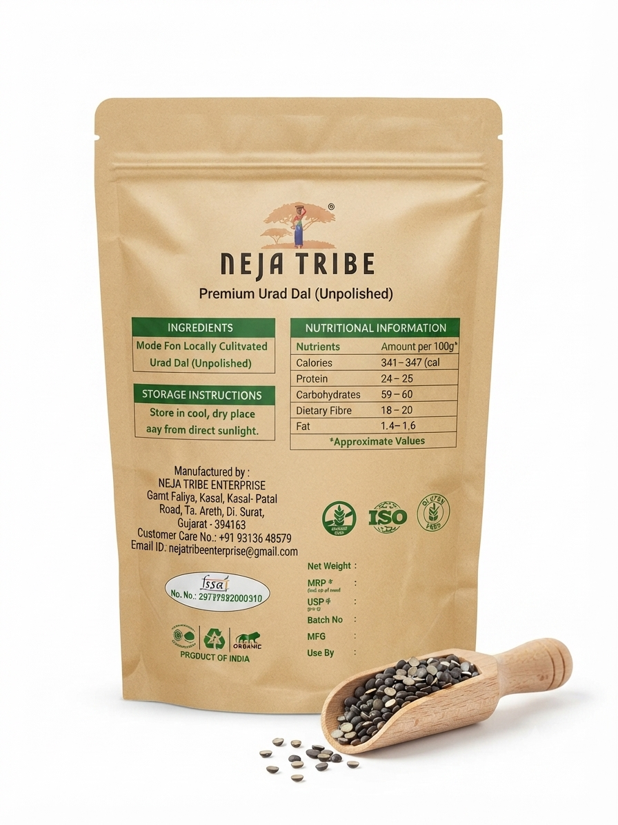 Neja tribe premium unpolished urad dal | whole black gram | high protein | high fibre | non gmo | no artificial additives | premium quality indian pulses